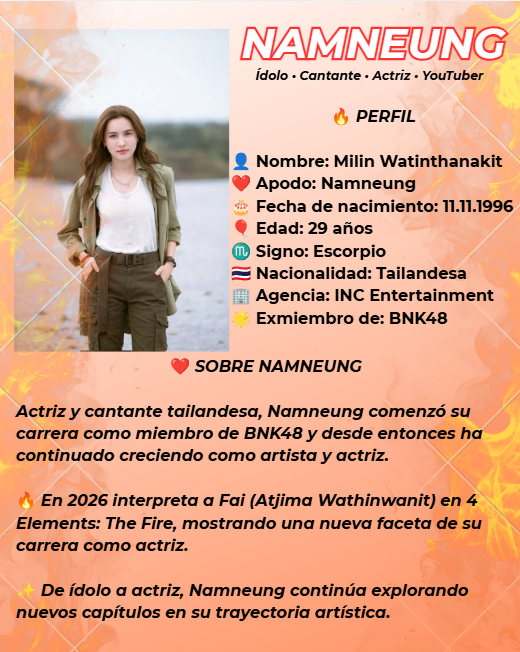 NNN_Spain's tweet photo. ❤️‍🔥Conociendo a Namneung ❤️‍🔥

🇹🇭 Milin Watinthanakit

🔥 De ídolo a actriz, siempre artista.

Desde 🇪🇸 comenzamos a compartir su historia y trayectoria. 🫶🏻

#Namneung #NamneungNoey #4ElementsTheFire #ThaiGL https://t.co/v65ODclBOj