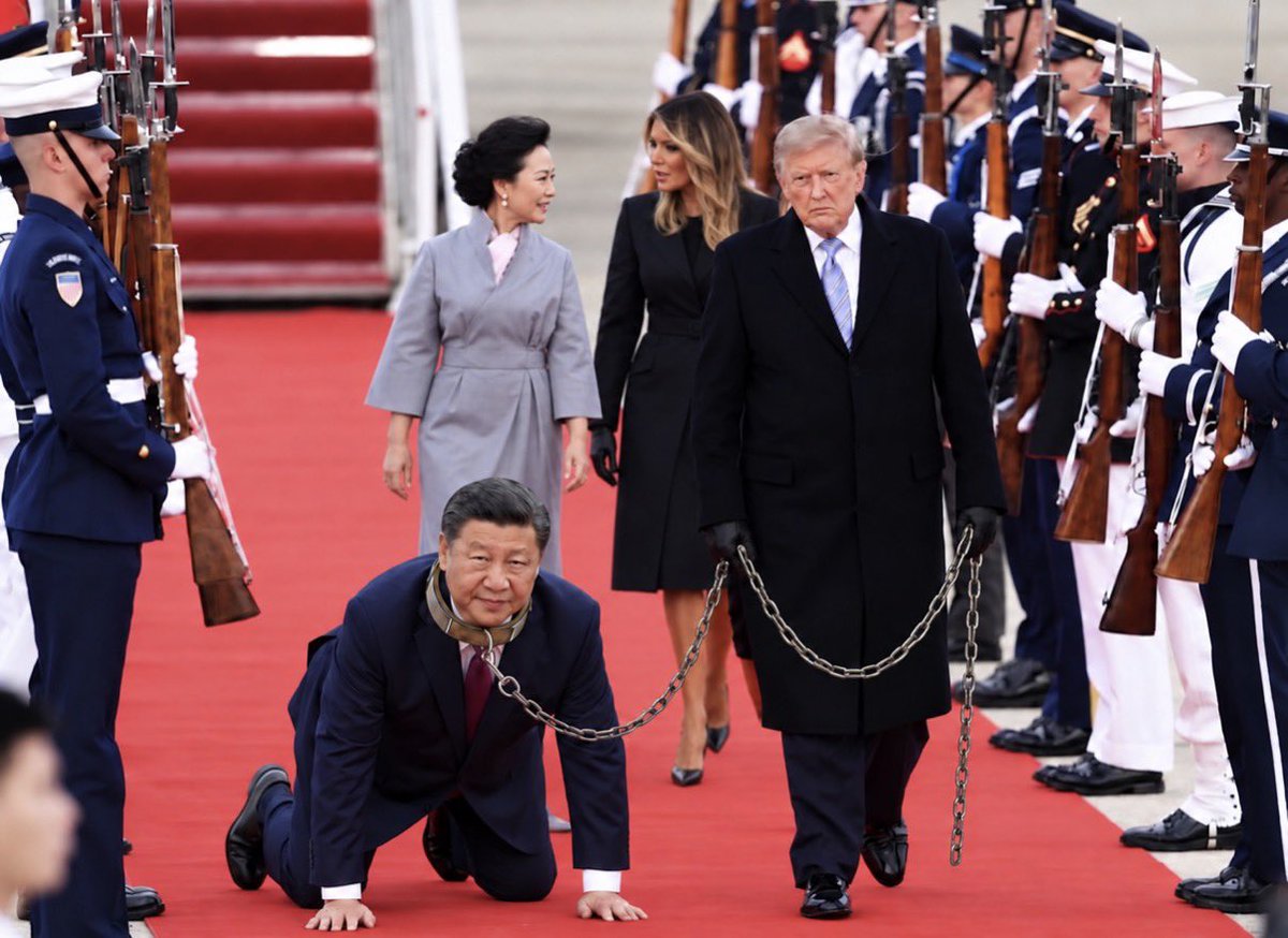saya69mana's tweet photo. @ScarlettCa78818 欢迎来到美国！🇺🇸
9月24日，习近平国事访问美国。特朗普总统：“亚洲的奴隶来了。台湾是我们美国的。” https://t.co/vcHngfTbmI