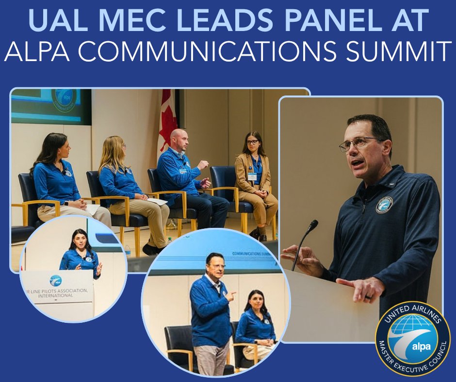 UnitedPilots's tweet photo. The United MEC Communications Committee, as well as MEC Chair Capt. Brian Noyes and MEC Treasurer Capt. Drew Minarcik, presented during ALPA's Communications Summit earlier this week. Capt. Michael Wilson, Capt. Maggie Robbins, F/O Lora Yowell, and MEC staff members Michael Batkins and Alex Leiseca shared best practices with fellow ALPA pilot groups in the ALPA-International office in McLean, Virginia. 
@ALPAPilots
