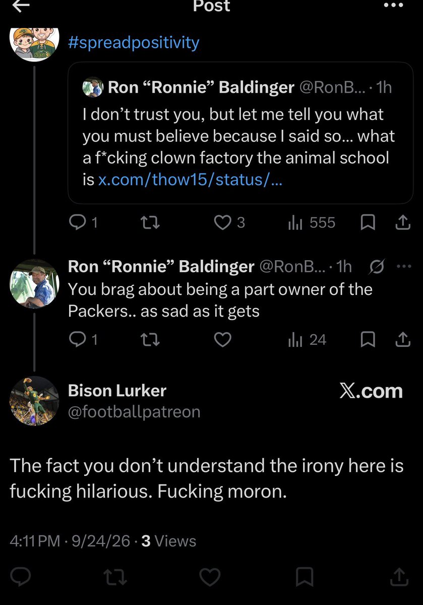 RonBaldinger64's tweet photo. Got blocked by a Joined in September of 2026 burner with 5 posts before I even interacted with them… #BigTimeFootball https://t.co/f42bsa1bUp