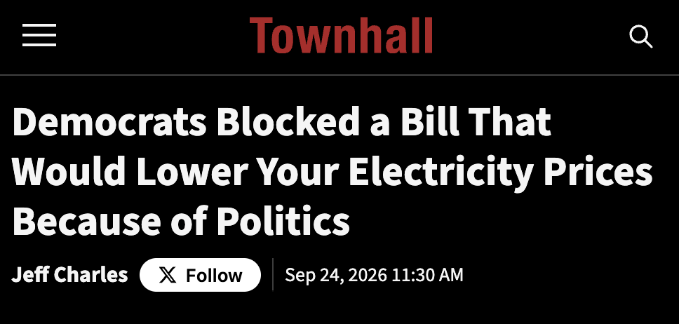 MattWhitlock's tweet photo. In case you missed it...

Republicans (led by @JonHusted) had a bill to lower electricity prices.

It passed the House 417-3 - supported by everyone from the Freedom Caucus to the Squad.

Democrats in the Senate blocked it.

Why? 

Because they want max pain going into November. https://t.co/VjA5soTdFc