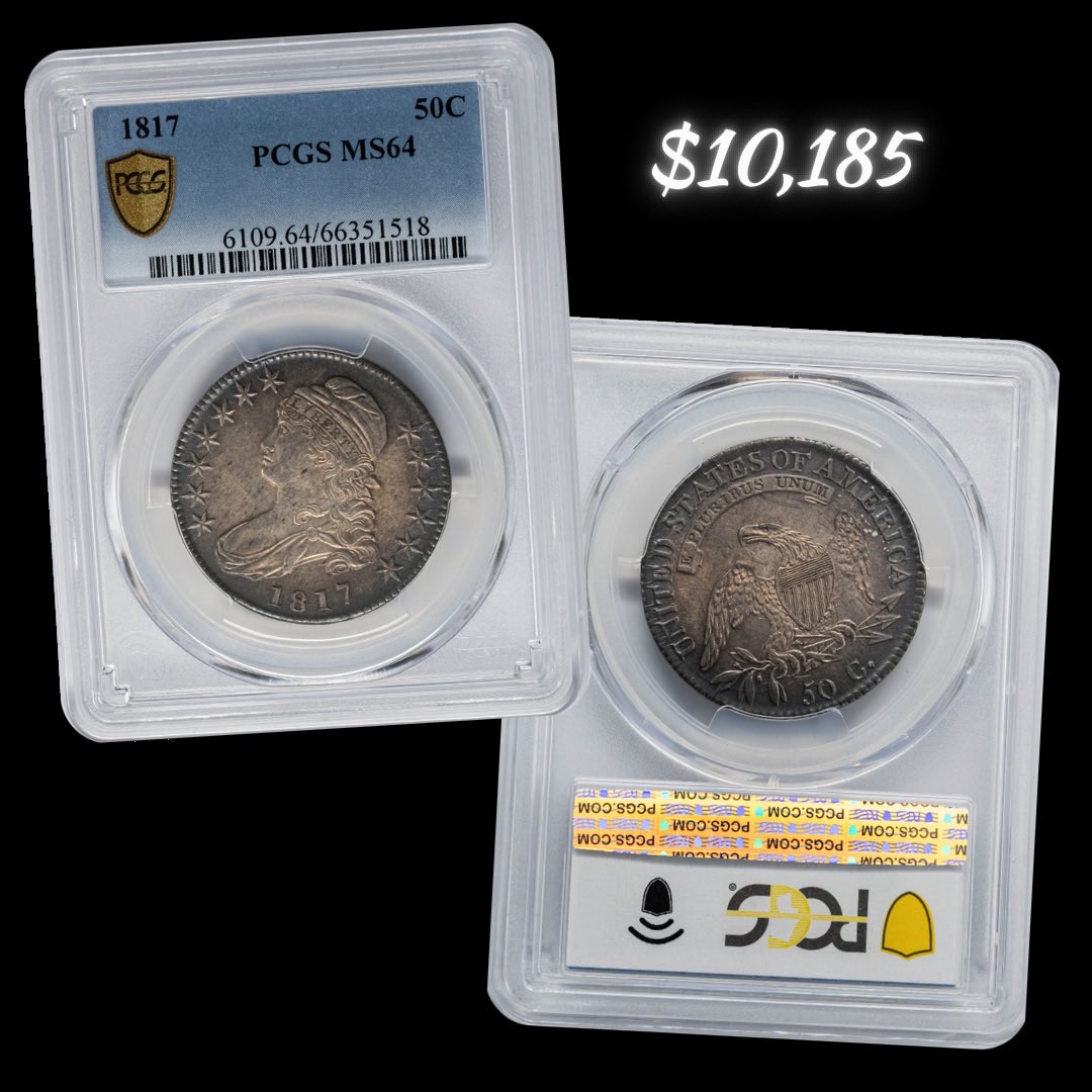 nfccoins's tweet photo. It’s throwback Thursday and we’re showcasing this 1817 Capped Bust 50C O-112A R.2 MS64 PCGS Secure. What’s one word you would use to describe her?
Website: https://t.co/Gi6Ta1iOxf
eBay: https://t.co/Qyl1hqjFpJ
#tnfc #throwbackthursday #silvercoins #pcgscoin https://t.co/gahBgK9vJr