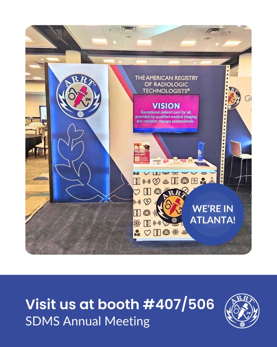 TheOfficialARRT's tweet photo. Hey, #SDMS26 attendees! We're all set up and ready to connect with you. Stop by booth #407/506 to speak with one of our #ARRT staff representatives and grab some giveaways!
#WeAreARRT https://t.co/FzFVMnu4Gk