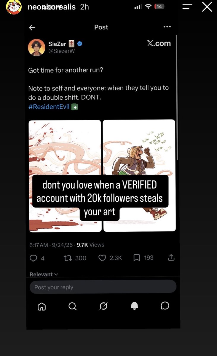 shortbean15's tweet photo. @SiezerW Quick question. Why do you steal art? https://t.co/TLaGWgVA9C