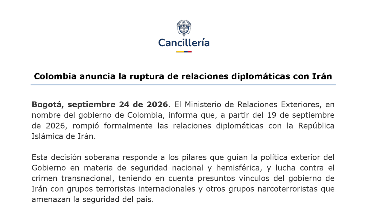 platom___'s tweet photo. Colombia acaba de romper relaciones diplomáticas con Irán. Este no es un mensaje para ese país, por supuesto, a quien las relaciones diplomáticas con Colombia le parecerán un asunto muy menor dadas sus circunstancias actuales, sino para EEUU. El gobierno dice: "hacemos lo que uds. digan".
