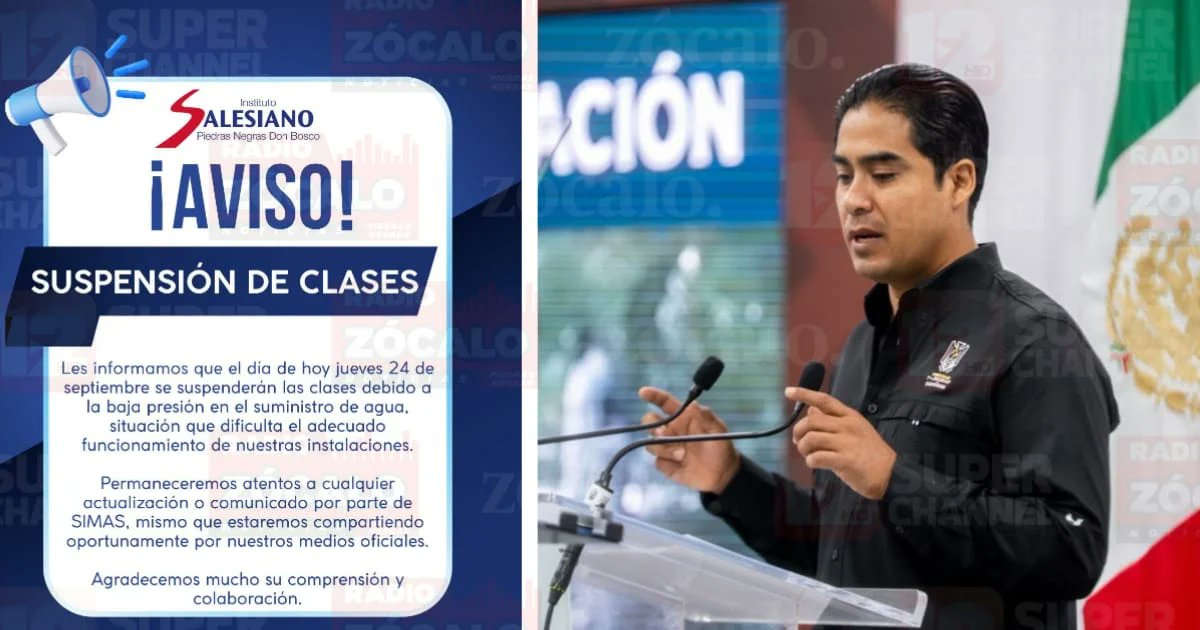 Radio_Zocalo's tweet photo. Investiga SIMAS causas de falta de agua en el Don Bosco; plantel suspendió clases
https://t.co/9nM1R3WlKa
#AlexisGonzálezBeltrán #InstitutoSalesianoDonBosco #SIMASPiedrasNegras #SinClases https://t.co/fk0IEUsWnj
