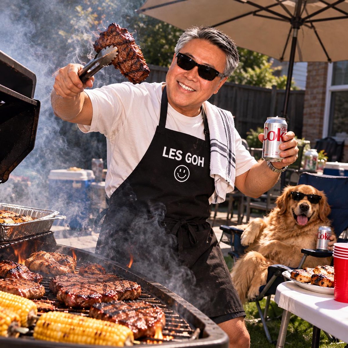 Lezzgoman's tweet photo. BBQ season hits different when Les Goh is on the grill https://t.co/QzF1Lnz31A