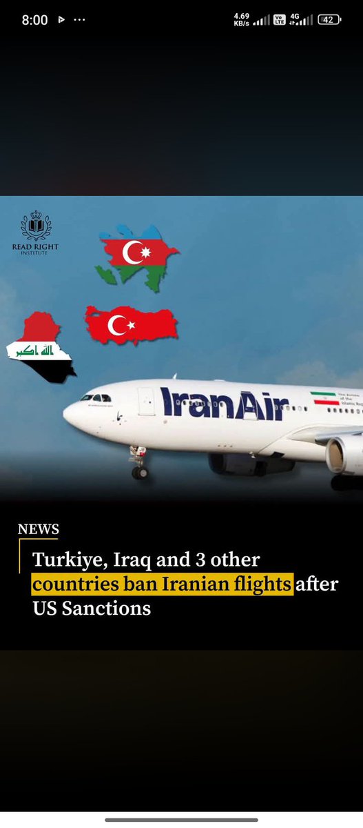 Akkhans1a's tweet photo. New U.S. sanctions targeting Iran’s aviation sector have prompted several countries to restrict or suspend Iranian flights. Georgia banned all Iranian flights from September 21, while Azerbaijan barred Iranian airlines from September 22. Iraq suspended Iranian flights to Baghdad https://t.co/Nj88k2zonG