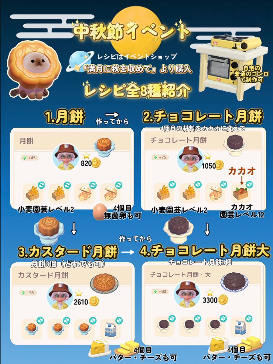 ArichanTaylor's tweet photo. 🌕中秋節イベント🌕
お料理全8種

#ハートピアスローライフ　#heartopia https://t.co/i6hkGGdaaC