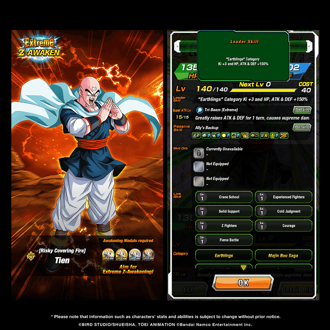 dokkan_global's tweet photo. UR [Risky Covering Fire] Tien can soon be Extreme Z-Awakened!

After Extreme Z-Awakening, his Leader Skill, Passive Skill and Super Attack will be strengthened! https://t.co/4ik9I9zrWj