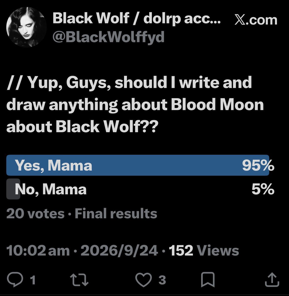 BlackWolffyd's tweet photo. // Looks like it's time for us to write and draw some Blood Moon stuff!!

I'm thinking about drawing Black Wolf in heat pinning you to the ground (from your POV)... or maybe something else! https://t.co/1WAqJbyRgc