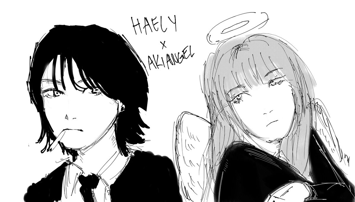 shipmansaurus's tweet photo. i have to sleep but i needed to get this idea out my head... might expand on this...  (yes i reposted)

also ignore the very poor attempt at fujinos style   #haely #akiangel #nmixxfanart #chainsawman https://t.co/fKudHOamAf