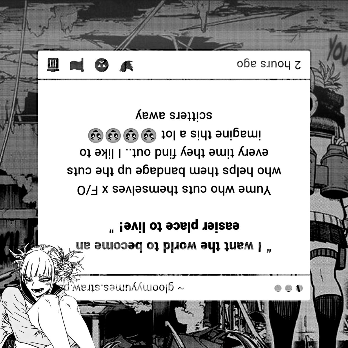 gloomyyumes's tweet photo. ⸺       𝜗💬            submission           𖹭

[ self  harm  mention ] https://t.co/ErO5K0pky6