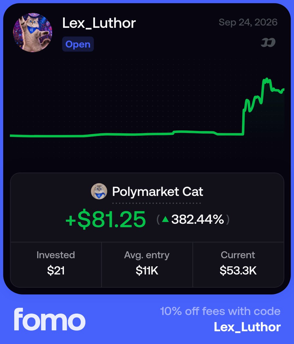 LexLuthoronChai's tweet photo. If you're seeing this, you're still early. Solid dev and community. Join the TG, join the x spaces. $Polycat 9Uqpbbpq7EzAtotoQJhRhD9DUnWAQKB2Bzc2ym7J4yzD

It's only a matter of time before @Polymarket picks this up. https://t.co/Cck4mVXlIY