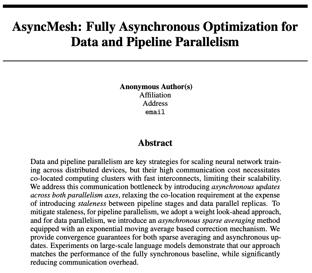 Pluralis's tweet photo. We are fortunate to have 3 papers accepted to this years NeurIPS.

The first is AsyncMesh - a technique for asynchronous updates across both data and pipeline parallelism simultaneously.

Second is NuMuon, which shows the low-rank structure we observe in Subspace Networks is also present and can be exploited under Muon-style optimisers. 

The third introduces a technique to finetune open-weight models in the Protocol Learning setup. This is significant as prior to this work, this kind of distributed training required architectural changes, and hence starting from scratch.