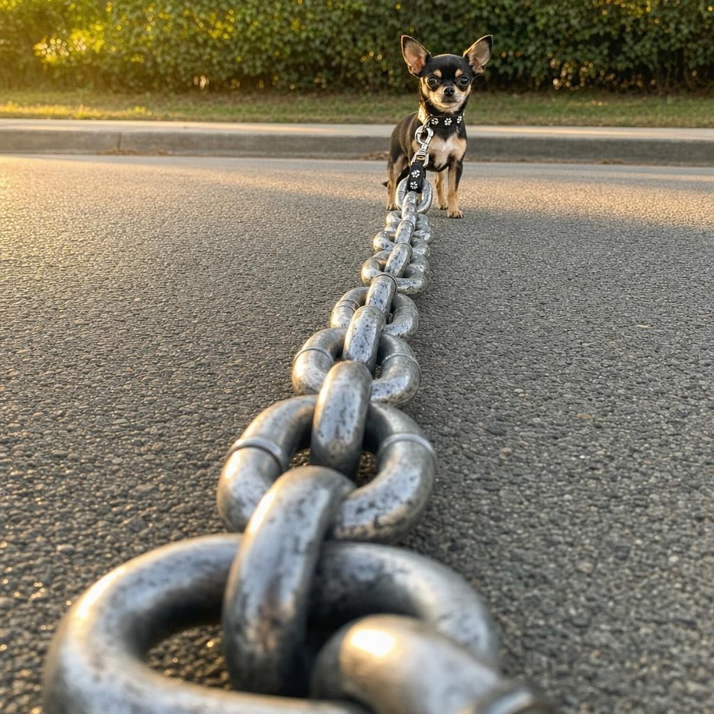 life_upgrade_m's tweet photo. うちのお犬様。あまりにも暴力的
(なかわいさ)なので、特大チェーンリードで
散歩させていただいてます。あまりにも尊い。(pr)