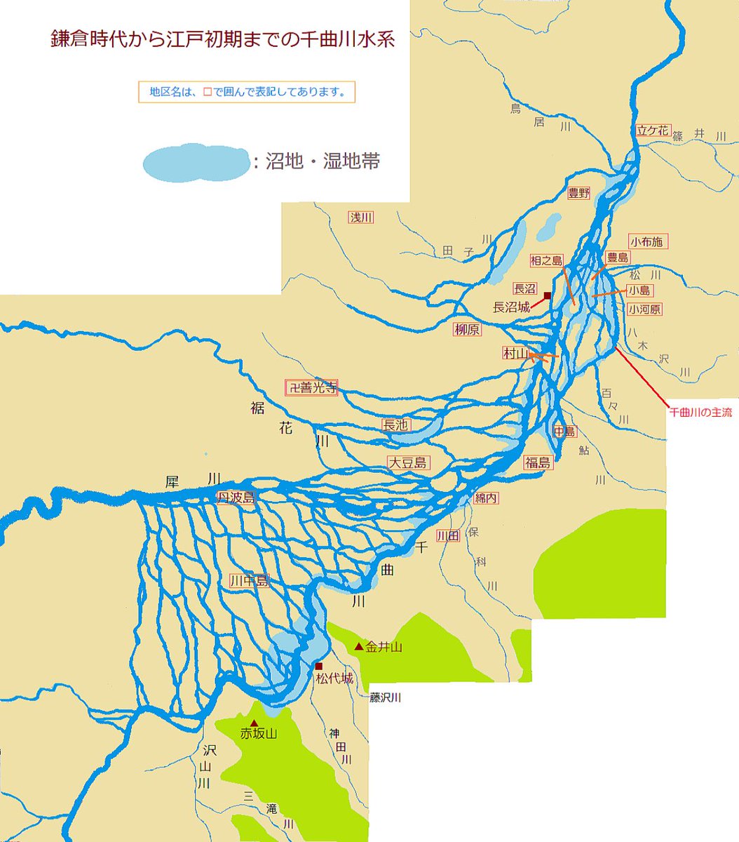 c0052659's tweet photo. ちょっと気になって調べたら簡単に出てきた。
昔の長野市。

この状態から現代に至るまでの治水事業は難航しただろうなあというのが容易に分かる。 https://t.co/sWR6z6FozK