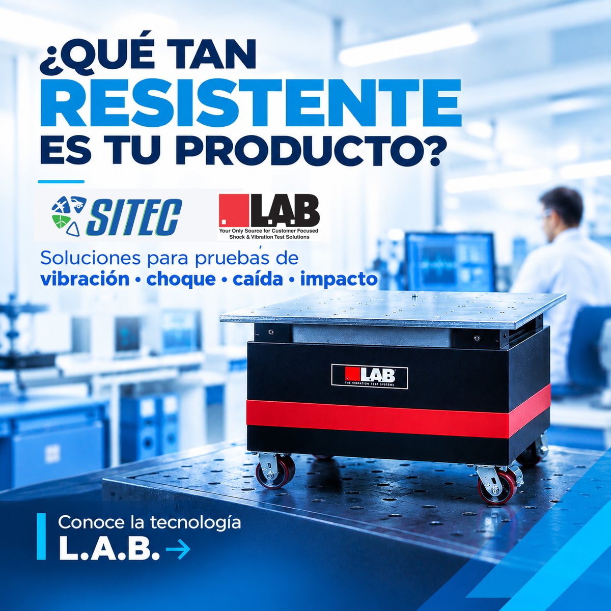 SITecMexico's tweet photo. 🔬 ¿Qué tan resistente es tu producto?
Con L.A.B. Equipment encontrarás soluciones para pruebas de:
�� Vibración
🔹 Choque
🔹 Caída
🔹 Impacto
🔹 Adquisición de datos
👉 Conoce la tecnología L.A.B. que SITEC tiene para tu industria.
#SITEC #LABEquipment #Testing https://t.co/Ie9BpH6Ywu