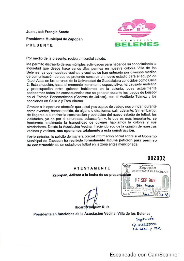 VillaBelenes's tweet photo. Tanta es la molestia, que también queremos hacer pública la respuesta oficial del @ZapopanGob
Les pedimos hacer caso omiso de las distintas publicaciones en redes sociales: NO HAY INFORMACIÓN OFICIAL EN EL @ZapopanGob sobre alguna construcción de tal magnitud en nuestra comunidad https://t.co/IGc5uO7hlS