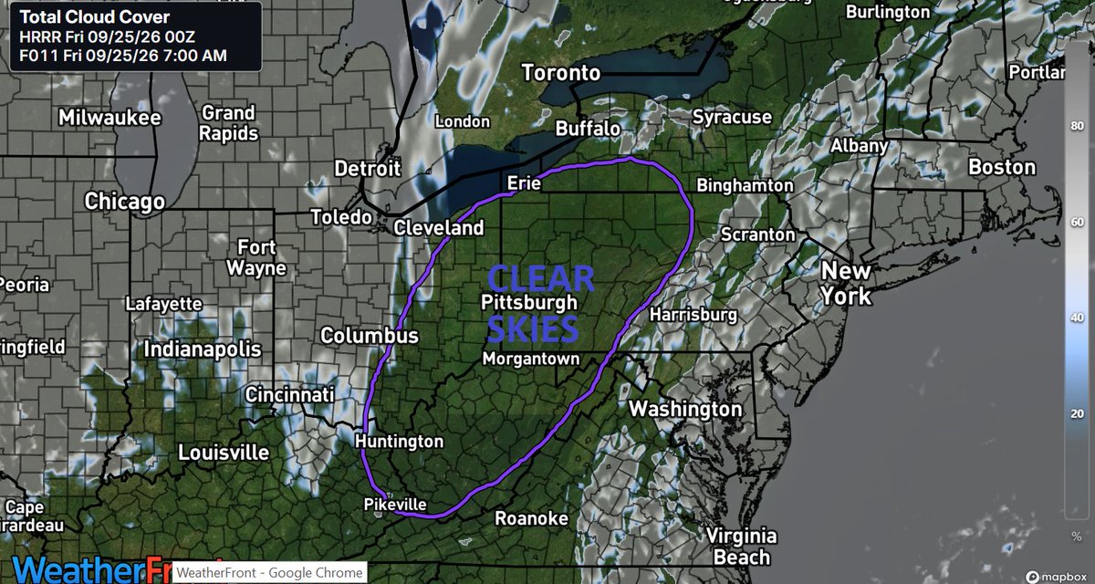 AppalachiaWx's tweet photo. Frost Possible Across Portions of The Central Appalachians Overnight!!!

As of Thursday evening, temperatures are rapidly falling across the region. Clear skies, light winds, and dry air is creating an optimal environment for radiational cooling. This will especially be the case in sheltered valleys, where some pockets of frost will be possible by Friday morning. The highlighted area represents the locations where pockets of frost will be possible overnight. Areas that are not highlighted are unlikely to see frost at this time. The National Weather Service has issued Frost Advisories for some counties from eastern West Virginia through northern Pennsylvania. 

#PAwx #wvwx #mdwx #NYwx #FrostAdvisory #coldweather