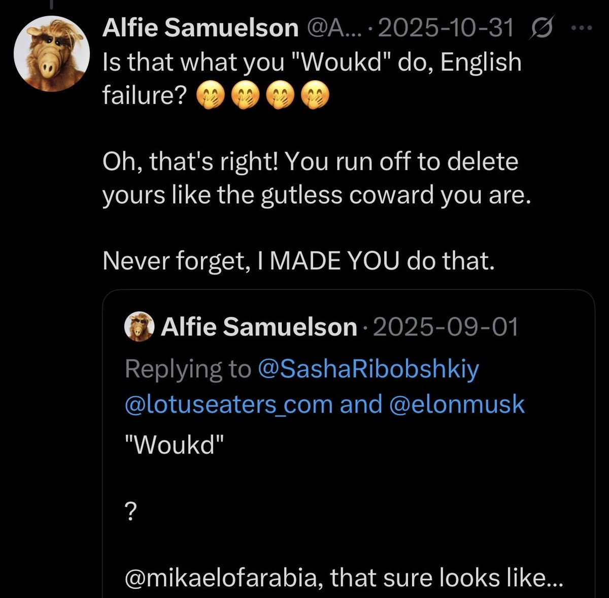 MarcoPoloRodeos's tweet photo. WHOA!! What do we have here @SashaRibobshkiy ?? Who ‘woukd’ have guessed it? 

OOFT!

Collin’s dictionary? Russian bot? English failure? 😨 OOPSIE!! 🤭🤭 https://t.co/u8TyE48tsu