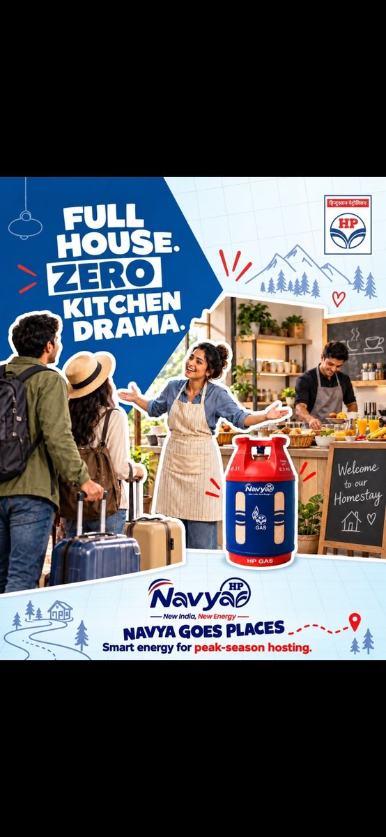 HPNAGPURLPG's tweet photo. 🏡 Full house. Zero kitchen drama. ✨
Peak season means more guests, more memories and a kitchen that never stops! 🍳⛰️
With HP Navya, homestay hosts can bring convenient, modern cooking energy to every guest experience.
More check-ins. More happy moments. Navya goes places! 🔴🔵 https://t.co/zGPxcAX9tS