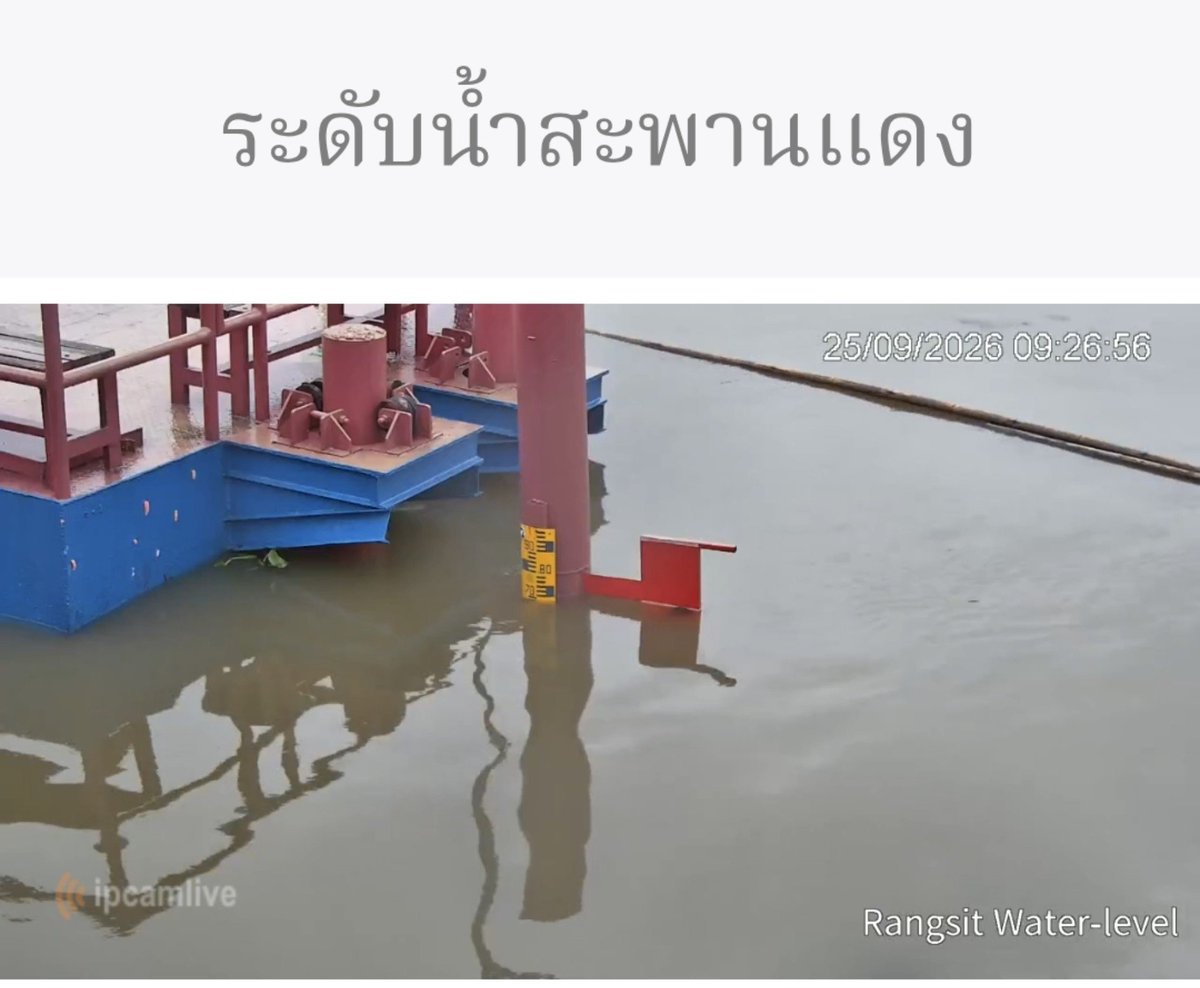 BospotterR's tweet photo. ด่วน❗️อัพเดท 09:30น. 25/09/69 
ระดับน้ำคลองรังสิต(สะพานแดง) ใกล้ถึงธงแดง ระดับวิกฤตอันตราย คาดการณ์ไม่เกิน1ชั่วโมง หากฝนยังตกแช่สะสม ขอให้พี่น้องประชาชนขนของขึ้นสู่ที่สูง อพยพคนชรา ผู้ป่วยและสัตว์เลี้ยงไปอยู่ในจุดที่ปลอดภัยและติดตามสถานการณ์จากหน่วยงานที่เกี่ยวข้องอย่างใกล้ชิด 

@js100radio 

#รังสิต #น้ำท่วม #น้ำท่วมรังสิต