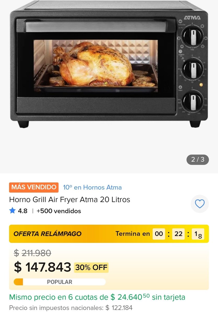 Finanzasbyjess's tweet photo. Últimos 30 minutos!!! 🔥

Cupón de mercado libre
CÓDIGO: LLEGOPRIMAVERA
$8.000 OFF ✅️
Compra mínima: $80.000

Horno grill ATMA 20 litros
Y en 6 cuotas sin interés 
https://t.co/tDdACQkMGz 👈🏻 https://t.co/Ol8LWtv3H2