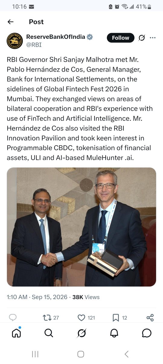 Spiritul_being1's tweet photo. @ShounakSinhaRay @sahil_vi Few weeks ago, RBI gov met BIS guy, keen interest in CBDC, tokenization of assest. Same agenda across the countries. @ShounakSinhaRay whts ur view on dr. Ankit shah theory on dollar/rupee.he also decodes DS,his predictions come true,u never answered this,any idea. https://t.co/X9BjOhDjMU