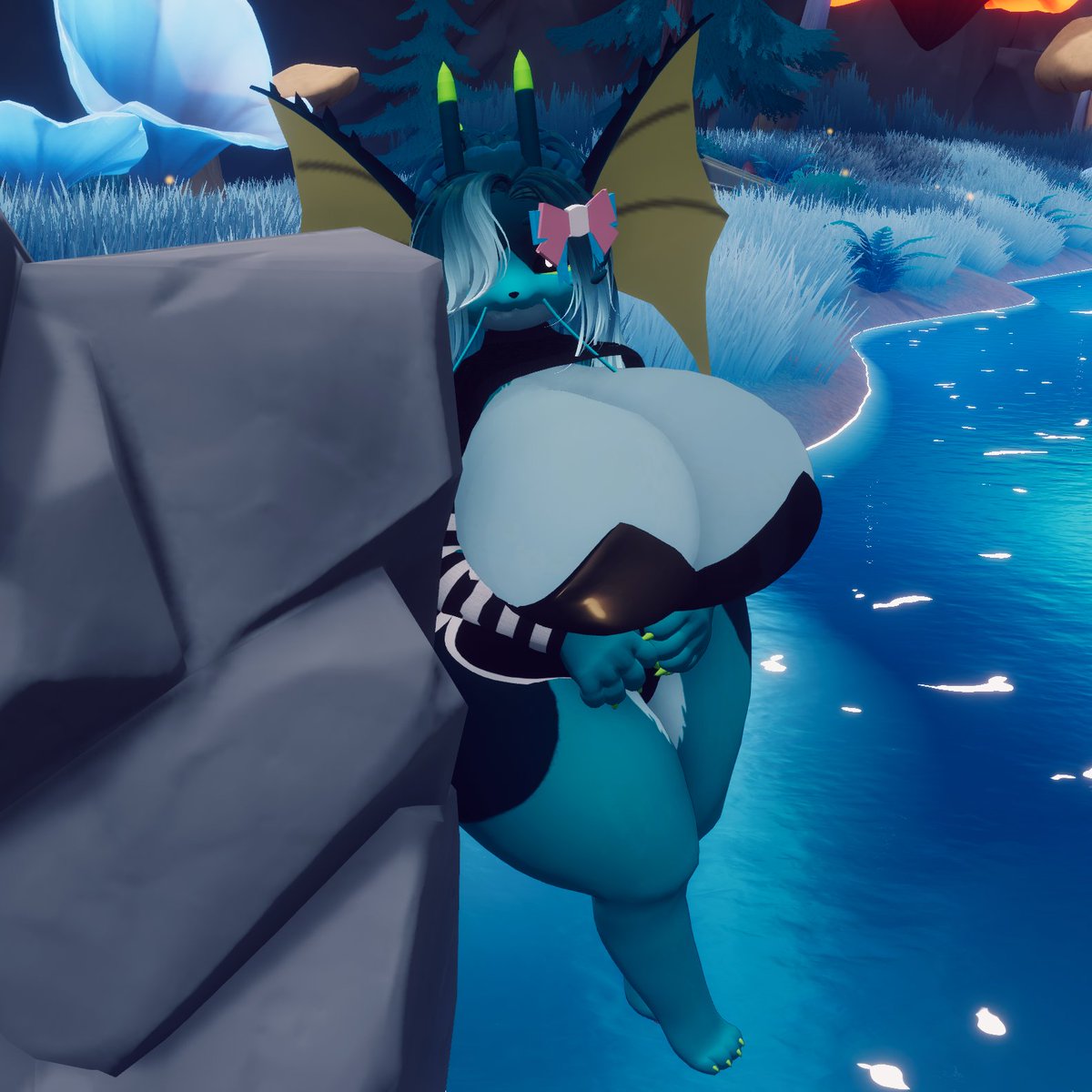 kitshnaya's tweet photo. Apoiada na rocha, curtindo o silêncio e apenas ouvindo o barulho da agua e da natureza . 🌌🩵
#VRChat #Vaporeon #TransGamer #CozyGaming #Eeveelution #TransPride https://t.co/ElyLWjYyCF