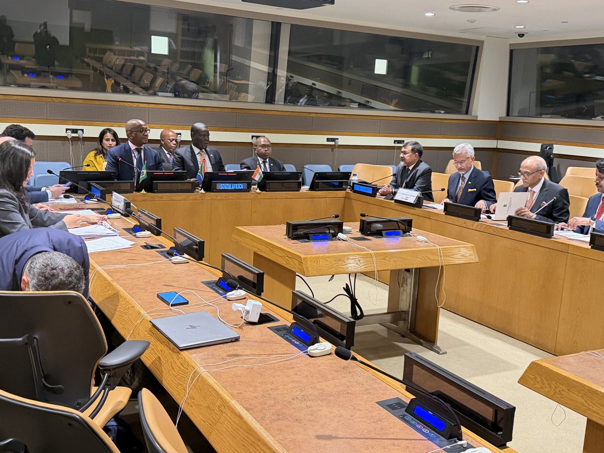 DrSJaishankar's tweet photo. Participated in the IBSA Foreign Ministers’ Meeting today with FM @RonaldLamola of South Africa and FM Mauro Vieira of Brazil. #UNGA81

Our Joint Media Statement underscored:

✅ Commitment to the UN Charter, international law and a stronger multilateral system.

✅ Support for comprehensive UNSC reform to make it more democratic, representative, legitimate and reflective of contemporary realities.

✅ Concern over the spillover of conflicts on the Global South, particularly through energy and food insecurity, inflation and fiscal pressures.

✅ Strong condemnation of the Pahalgam terror attack and reaffirmation of zero tolerance for terrorism.

✅ Full commitment to empowering women and girls and removing social and economic barriers.

✅ Need to protect balanced, fair and mutually beneficial trade for equitable growth, inclusive development and greater resilience.

✅ Continued reform of global economic governance for more effective, equitable and representative participation of developing and emerging economies.

✅ Commitment to universal, meaningful connectivity and greater deployment of digital infrastructure.

✅ Recognition of AI’s immense potential to drive economic growth and sustainable development.

✅ Urgent action on climate and development challenges, including through Mission LiFE, Global Biofuels Alliance, International Solar Alliance and CDRI.

✅ Recognition that increasingly frequent and intense disasters and shocks threaten sustainable development.

✅ Support for tripling renewable energy capacity in the Global South, doubling the global average rate of energy-efficiency improvements, and expanding sustainable fuels including biofuels, biogases and low-emission hydrogen.

#UNHighLevelWeek