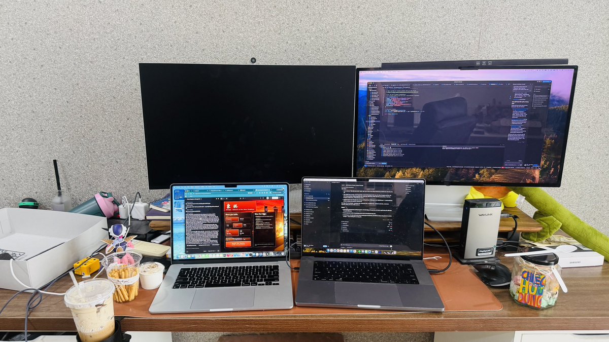 alexcooldev's tweet photo. Buildmaxxing. One MacBook isn’t enough for me. I need more. 💻☕️ https://t.co/yaLn7Wg8qU