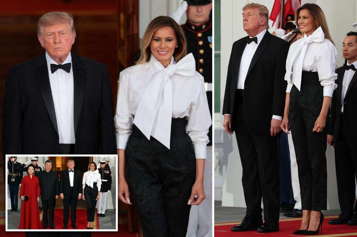 RealKaroline_1's tweet photo. 🇺🇸🇨🇳 Melania Trump makes a stylish statement at the Xi state dinner, with an elegant look inspired by Chinese culture.

A striking choice for a diplomatic evening. https://t.co/BVSHBINiRW