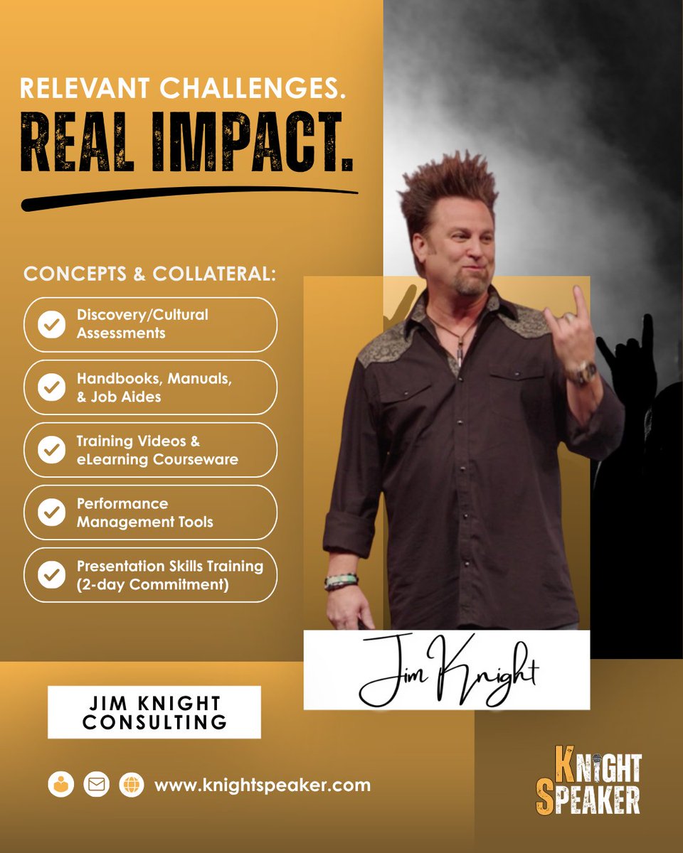 KnightSpeaker's tweet photo. A keynote can inspire, but lasting change takes action. 🤘 That’s why my work goes beyond the stage with tools and training that help teams keep the momentum going, tackle real challenges and create real impact. #LeadershipThatRocks #CompanyCulture https://t.co/pFbcbd8iby