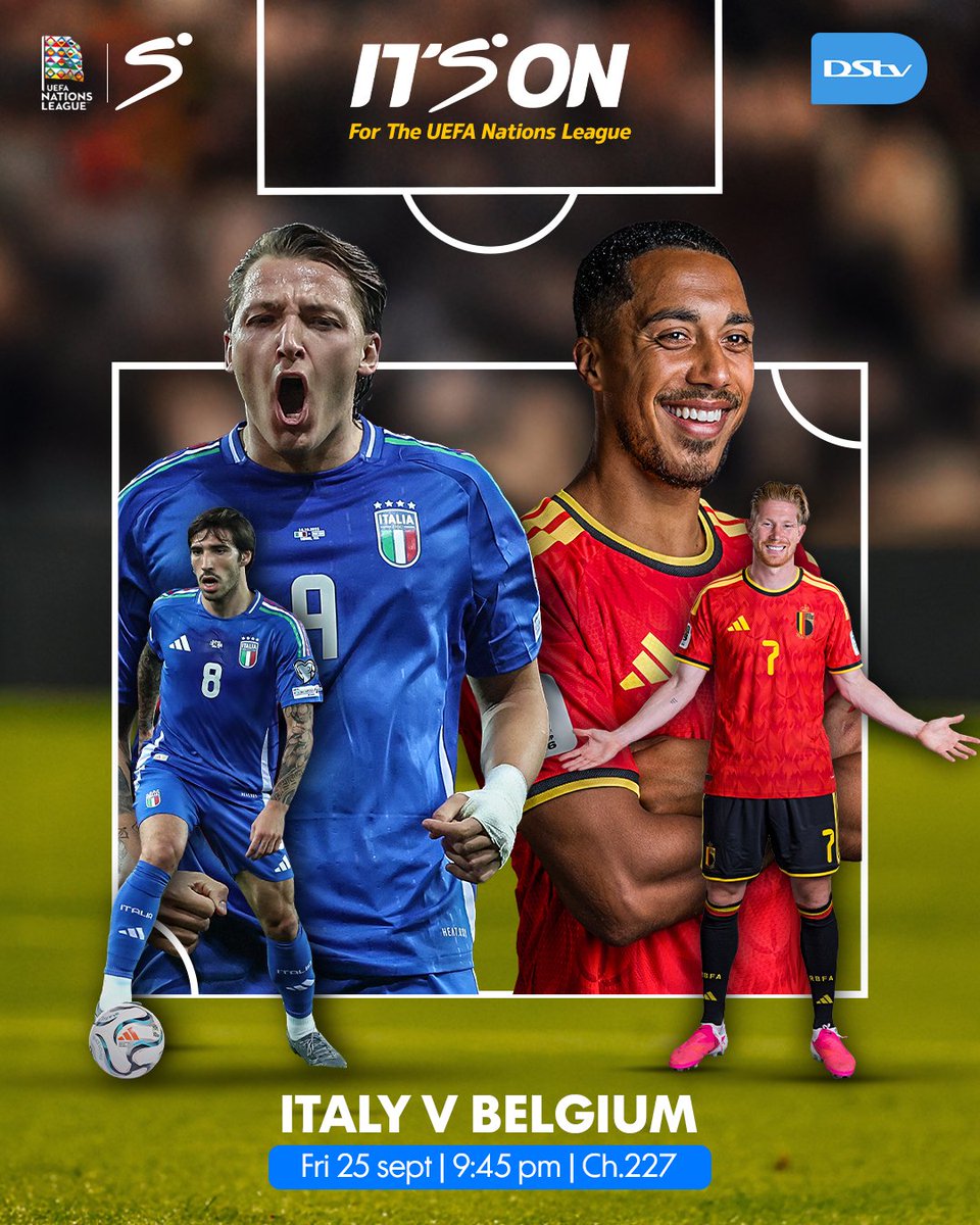 DStv_Kenya's tweet photo. Tonight, it’s #Italy 🇮🇹 vs #Belgium 🇧🇪! Two football powerhouses collide in a #UEFANationsLeague showdown loaded with intensity and drama. 🔥🔥⚽

✅ #Italy vs #Belgium |  @  9:45Pm | Ch.227

To Stream 📲 https://t.co/I1rxYCU2i3

#UEFANationsLeague #NationsLeague #ItsOnDStv https://t.co/SOV0ZWAG5L