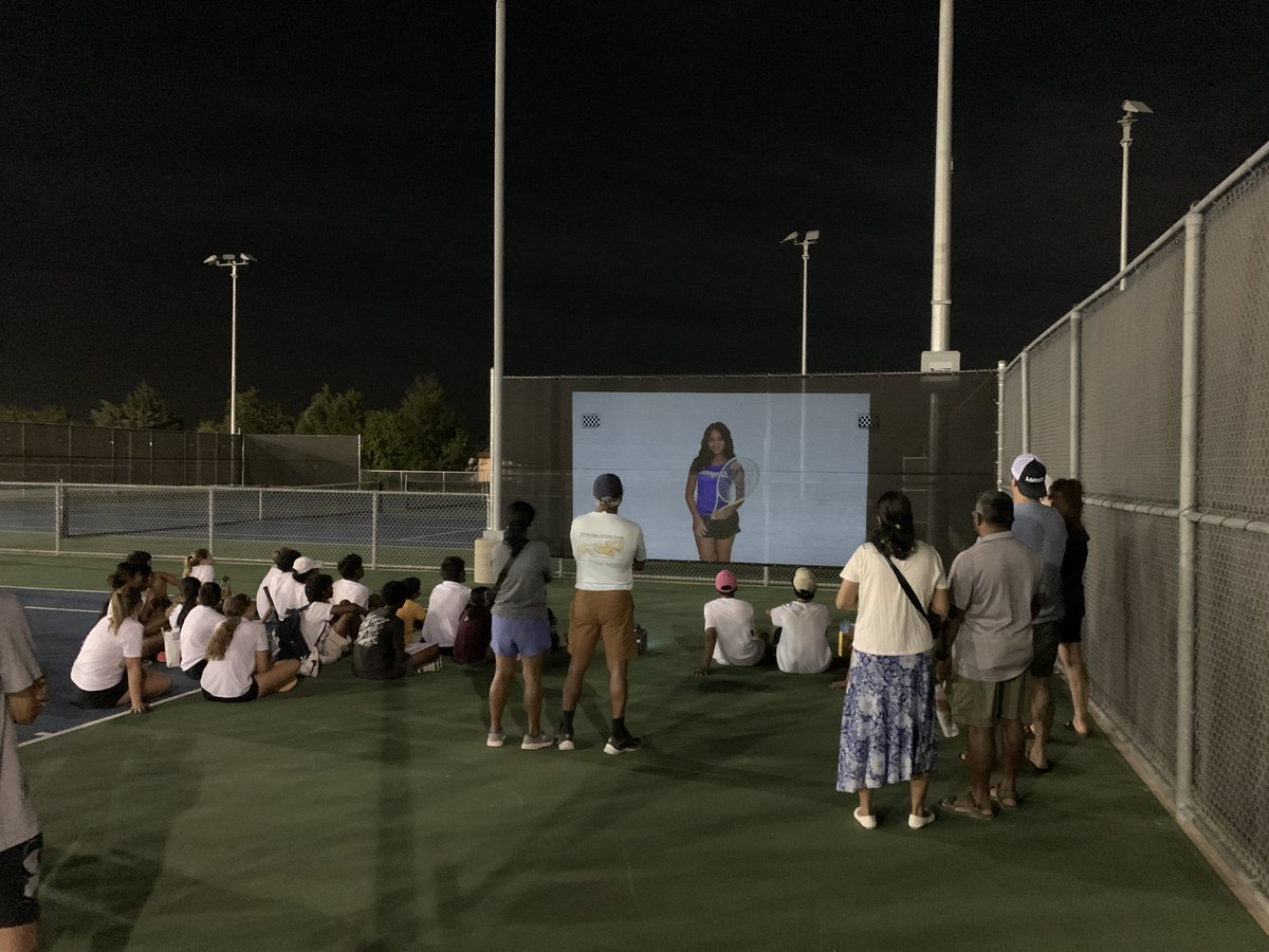 TxMattKimball's tweet photo. Spectacular night at our Raider Tennis Complex! We made history as we had our 1st Senior night, on our courts, after a match played at home! It was capped off with a movie night on the courts! Thanks to our community for supporting the addition of 4 courts to make this possible! https://t.co/2kcLscWlpr