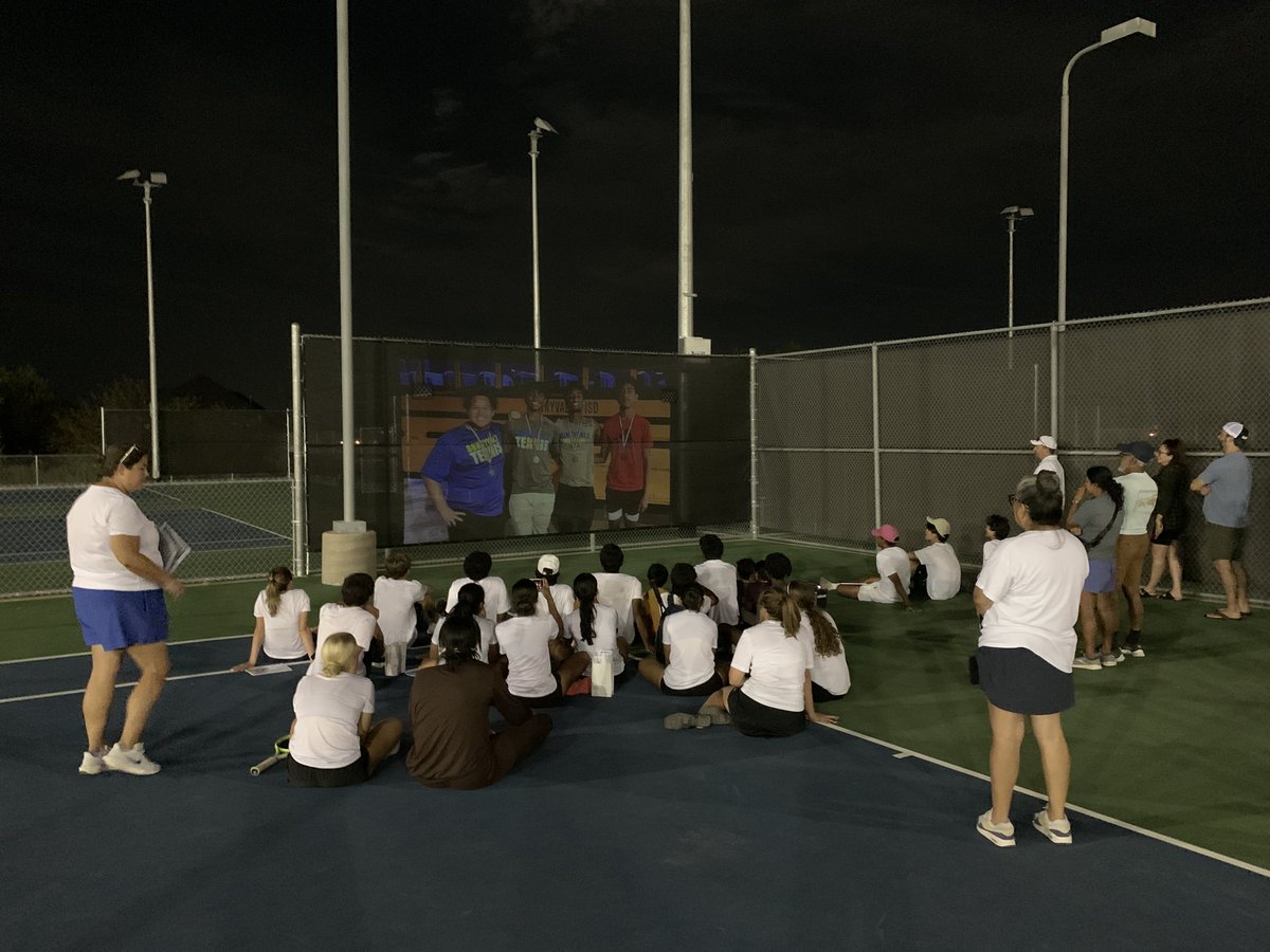 TxMattKimball's tweet photo. Spectacular night at our Raider Tennis Complex! We made history as we had our 1st Senior night, on our courts, after a match played at home! It was capped off with a movie night on the courts! Thanks to our community for supporting the addition of 4 courts to make this possible! https://t.co/2kcLscWlpr
