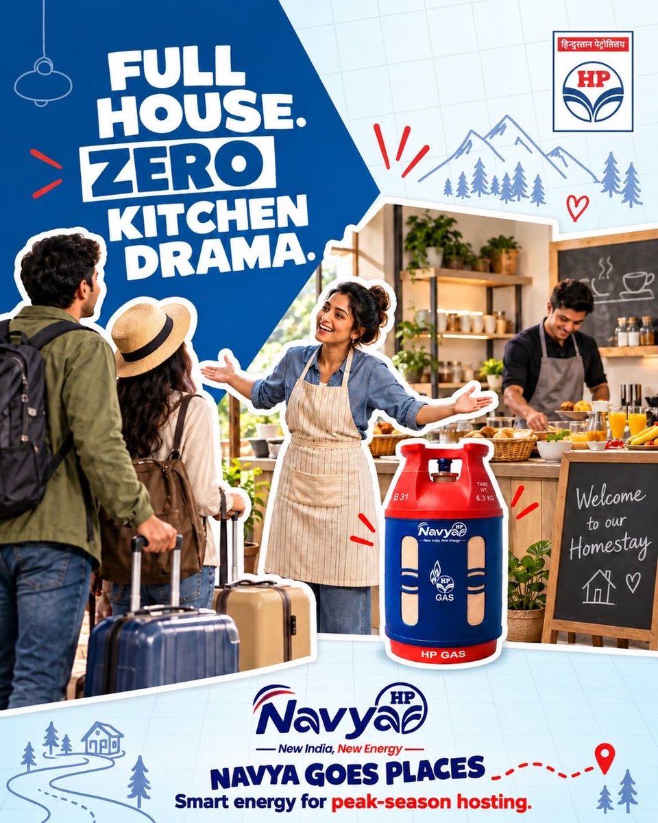 HPCLDurgapurlpg's tweet photo. 🏡 Full house. Zero kitchen drama. ✨
Peak season means more guests, more memories and a kitchen that never stops! 🍳⛰️
With HP Navya, homestay hosts can bring convenient, modern cooking energy to every guest experience.
More check-ins. More happy moments.🔴🔵
@HPCL @HPGAS_HQO https://t.co/Vpq7DWju5C