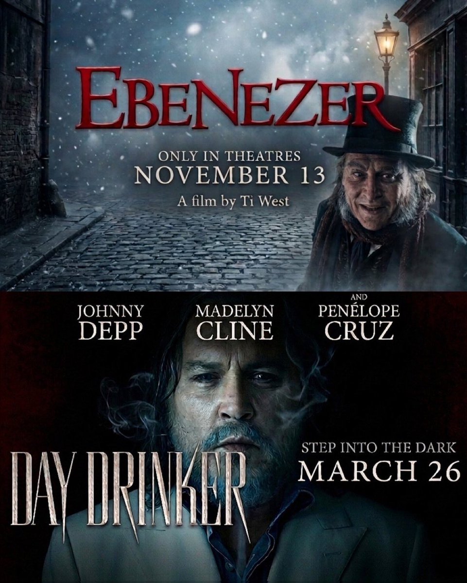 Johnny__depp44's tweet photo. Two big projects, two unforgettable journeys. Ebenezer this November, Day Drinker in March 2027. Which one are you most excited to see? Or ever to see both?
🎬🍿
👇👇 https://t.co/nmTpF9tnmP