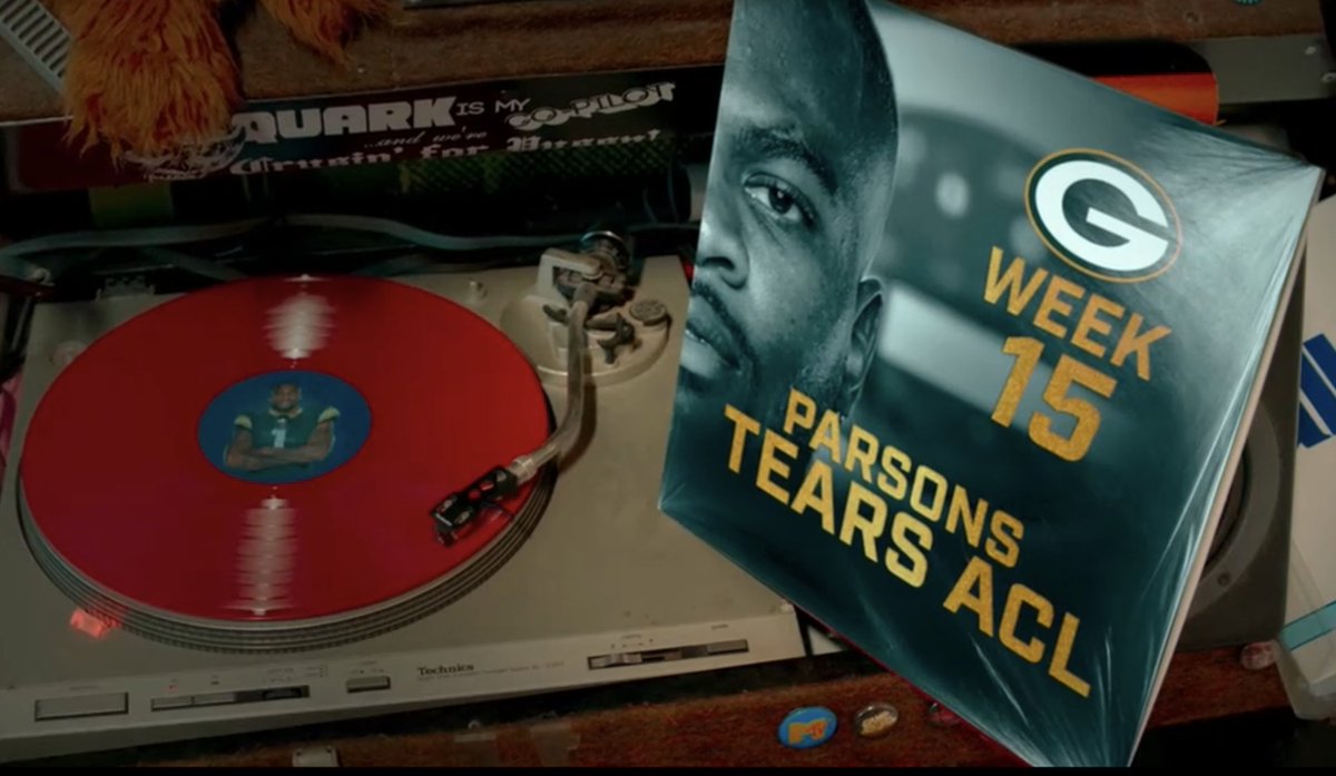 rodger's tweet photo. why did Amazon Prime show somebody spinning a Micah Parsons Torn ACL vinyl https://t.co/i6Dsb8Jbr6