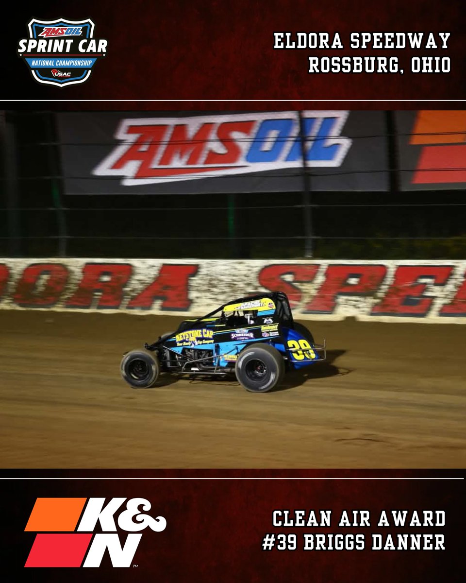 USACNation's tweet photo. 𝑳𝒆𝒅 '𝒆𝒎 𝑨𝒍𝒍 ✍️

@briggsdanner78 led all 30 laps en route to tonight's USAC @AMSOILINC National Sprint Car victory.

With that, he earns tonight's @knfilters Clean Air Award.

📸 @rkfphoto98 https://t.co/NmLSyBuC4T