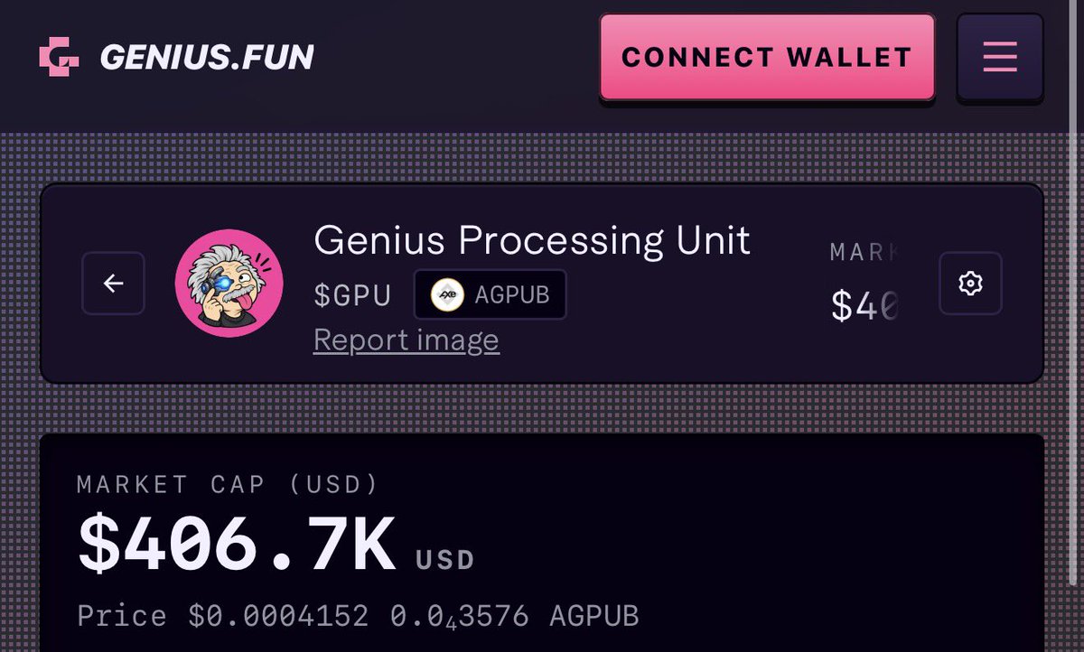 Nami_6789's tweet photo. Most memes live and die by attention.

$GPU is built around a different thesis: what happens when a meme starts accumulating exposure to a real company?

Launched on @GeniusTerminal / https://t.co/GmXC3ToEsK, $GPU is paired with AGPUB — the tokenized representation of Axe Compute (NASDAQ: AGPU), a GPU-as-a-service neocloud company.