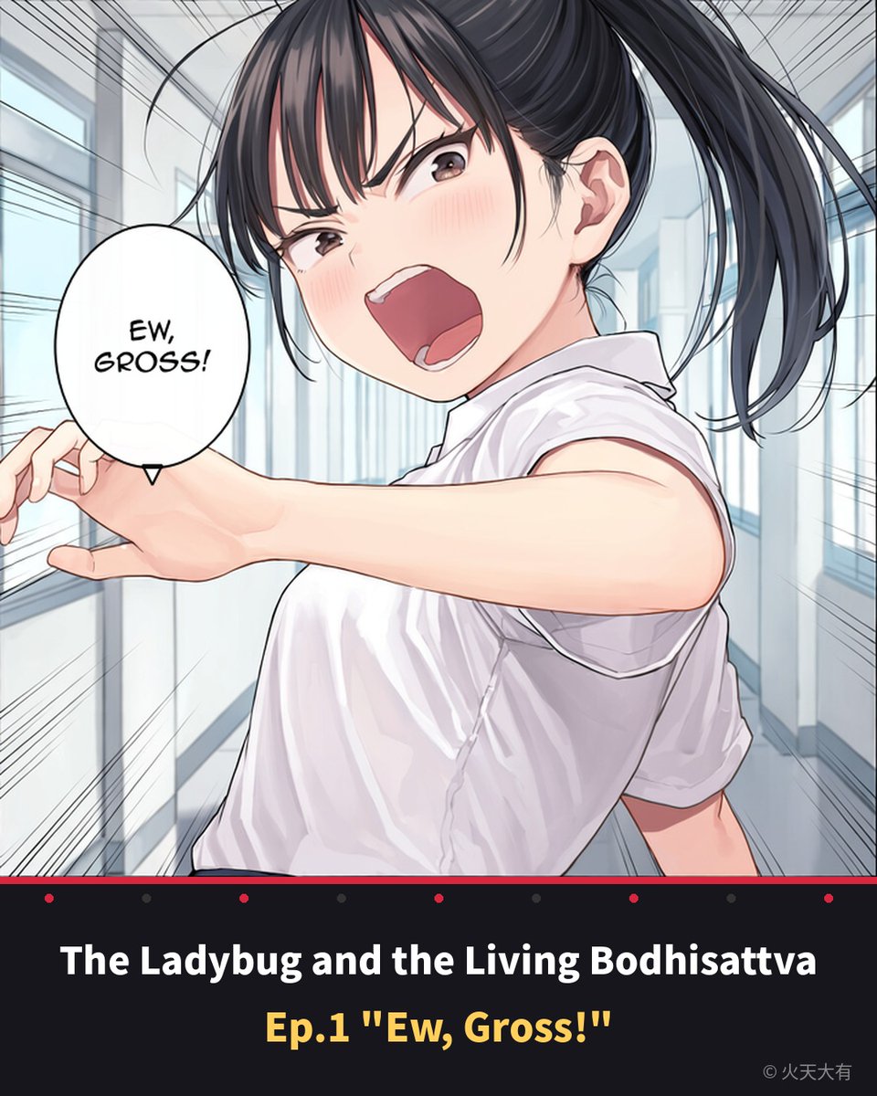 dayoutaiwan's tweet photo. The day she called him "gross," he stopped believing in love.

The Ladybug and the Living Bodhisattva — Ep.1 "Ew, Gross!" is out 🐞
A man who turned his life into a formula, and the woman who refuses to fit it. It begins in high school.

#OriginalManga #TaiwanManga #webcomic https://t.co/UF29nR4aA3
