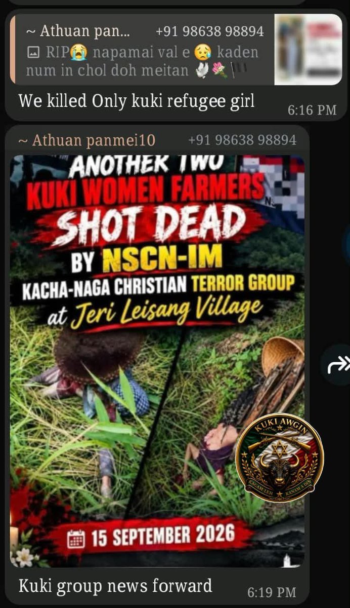 Kamginthan40473's tweet photo. Sharp version

WHY IS THERE STILL NO PUBLICLY CONFIRMED ARREST OR CLEAR ACTION?

The screenshots circulating publicly show messages allegedly associated with Athuan Panmei and a phone number ending in 8894, alongside highly inflammatory material concerning the killing of Kuki civilians. These allegations must be urgently authenticated and investigated by the competent authorities.

If the messages are genuine, NIA, CBI and Manipur Police must identify the account holder, verify the phone number, examine the original device and digital records, trace the source and circulation of the material, and determine whether any criminal offence has been committed.

The authorities should clearly answer:

Why has there been no publicly confirmed arrest?
Has an FIR been registered?
Has the phone number been verified?
Has the person concerned been questioned?
Has the original source of the alleged threats been identified?
What action has been taken so far?

This is not a demand to convict anyone based on screenshots. It is a demand for a proper investigation based on forensic evidence and due process.

If the allegations are false, the authorities should establish that through investigation. If the allegations are genuine and offences are established, those responsible must face lawful action without discrimination.

No selective investigation. No double standards. No silence. Investigate the evidence and let the law take its course.

#InvestigateTheThreats #NIA #CBI #ManipurPolice #KukiZo #KukiCommunity #JusticeForCivilians #Manipur #RuleOfLaw #Accountability #CyberCrime #JusticeForAll

 @NIA_India @CBIHeadquarters @manipur_police @HMOIndia @MHAIndia @PMOIndia @India_NHRC @ncsthq @VishuAdv @DrSJaishankar @RobertKennedyJr @KanalD @USATODAY @YKhemchandSingh @TOIIndiaNews @official_dgar @power_corridors