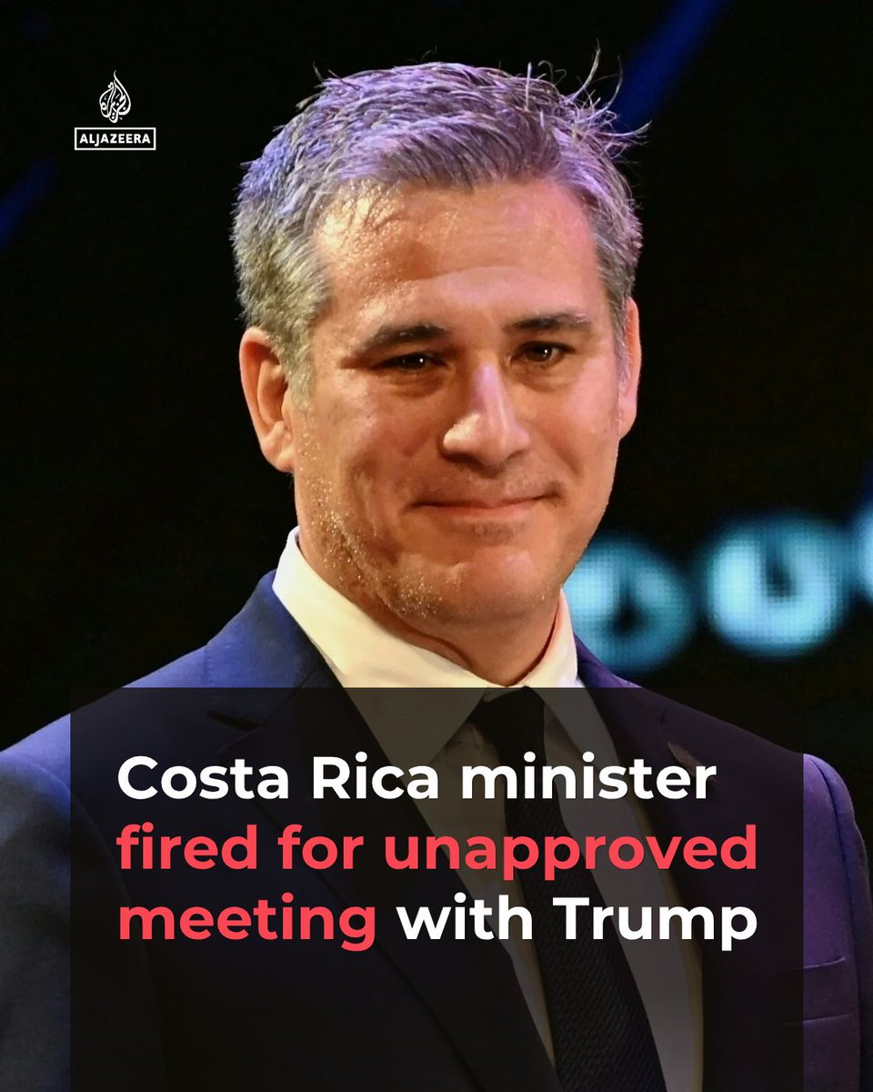 AJEnglish's tweet photo. Costa Rica’s President Laura Fernandez fired Foreign Minister Manuel Tovar after he met US President Donald Trump without informing her. The government said he blocked her participation and caused major strategic harm to the country’s interests.

🔗 https://t.co/wWL4dnJUxt https://t.co/4L3w7VpmsK