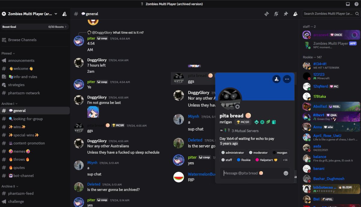 stizzdude's tweet photo. Here’s some more context to the Ranked team’s latest response on the edcr situation:

The likely reason and cause of how edcr was being dishonest was because of him trying to cover up the messages that got him exposed. edcr’s best friend "mr0gan", the same person credited with introducing him to MCSR Ranked in his playoffs introduction was most likely responsible for the deletion of these messages.

For context: when the server invite link was dropped, the MCSR mods were able to confirm all those messages had been sent because there were around 10 people that joined the server before the invite link was deleted. These messages were then deleted around 2 hours after this was brought to the ranked team’s attention.

This couldn’t have been edcr himself, because he would have had to manually join the server and delete them, which we didn't see him do. This lines up with what the ranked team ment when he was being dishonest, he most likely tried to cover up those messages and played those screenshots off as fake, yet he was unaware that the ranked mods were already steps ahead of him.

One of the screenshots shows that the zombies discord owner gave him full permission to delete those messages that were "taken out of context."

Once @edcrspeedruns became aware of these messages surfacing, he 100% knew they were real and must have panicked and told his friend to delete them. I'm sure that he was never like this around the MCSR community because he knew his whole reputation was on the line and he genuinely wanted to grow as a person and move on from his past, which unfortunately caught up to him.
https://t.co/IpAFuPbLlE
#mcsr #mcsrranked #edcr