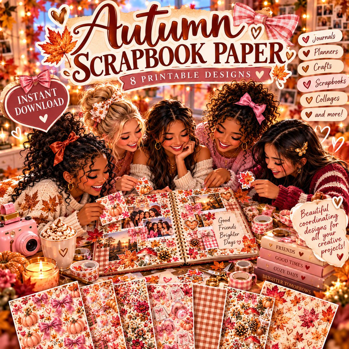 AnnBless2025's tweet photo. 🍂 FALL CRAFT NIGHT = UPGRADED. 🎀
8 cozy printable scrapbook papers—pumpkins, plaid, florals, bows, woodland vibes &amp; more. Perfect for journals, planners, collages + memory books. ✂️🤎
Instant download.

https://t.co/nTIAfh5rbS
Cozy season starts here. 🍁✨
#AutumnAesthetic https://t.co/sK7OnpoHy4