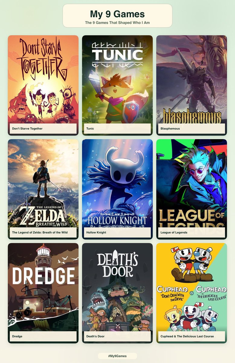 jasbo___'s tweet photo. Me + 9 games that shaped who I am after my 30’s https://t.co/1rME8qiXtD