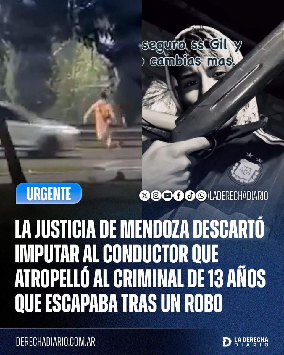 laderechadiario's tweet photo. 🚨🇦🇷 | EXCELENTE NOTICIA: LA JUSTICIA DESCARTÓ IMPUTAR AL CONDUCTOR QUE ATROPELLÓ AL DELINCUENTE DE 13 AÑOS QUE ESCAPABA TRAS UN ROBO EN MENDOZA

La Justicia mendocina resolvió no imputar al automovilista que atropelló al criminal menor de 13 años mientras escapaba después de intentar cometer un robo contra un repartidor de PedidosYa, descartando avanzar penalmente contra el conductor por el hecho.