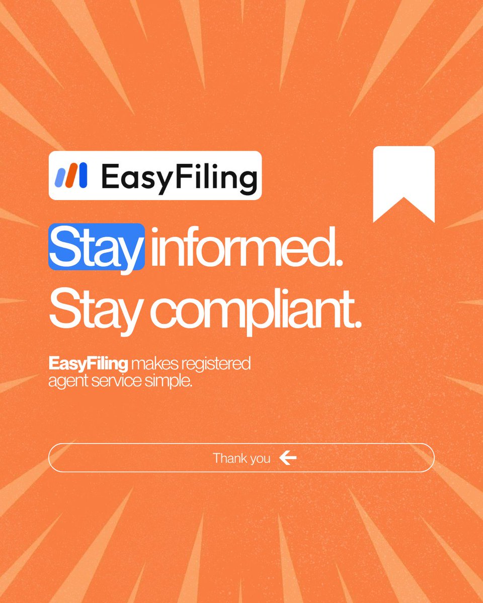 easyfilingsus's tweet photo. What does a registered agent do for your U.S. business? 📩
Learn how a registered agent helps you receive important notices and stay compliant.
#EasyFiling #RegisteredAgent #USBusiness #BusinessCompliance https://t.co/XDu40Hp6M2